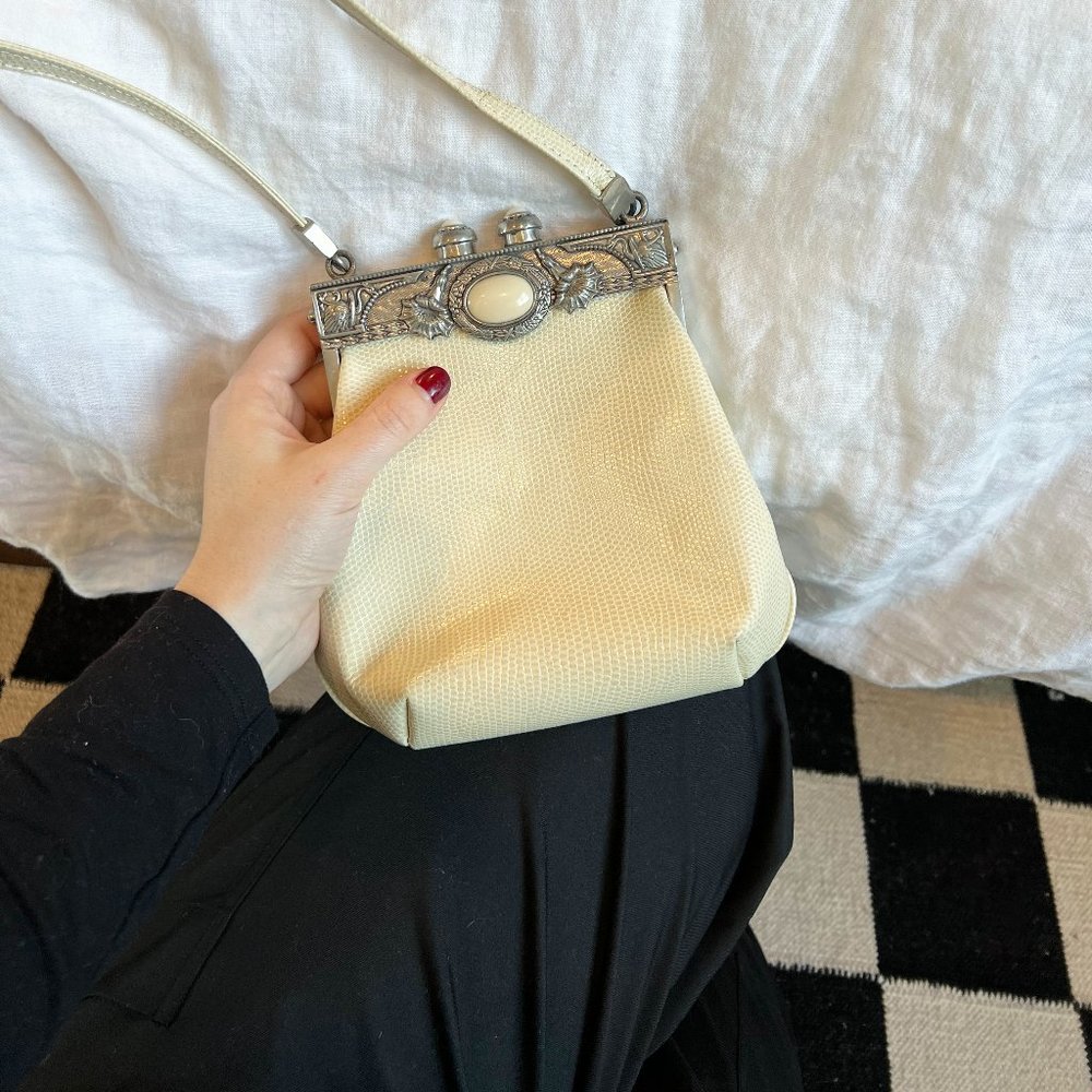 Vintage Moulin Rouge Italian Leather Cream Purse